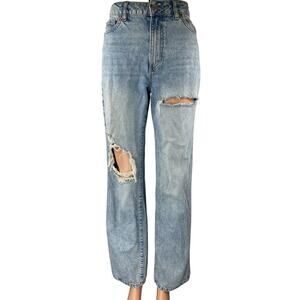 Garage Women's Blue High Rise Distressed Straight Wide Leg Denim Jeans Pants 0